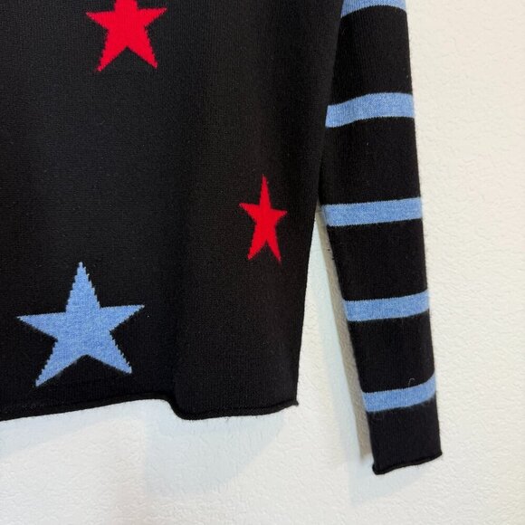 Black Cashmere Sweater Novelty Star Stripe Design Blue Large - Picture 3 of 10